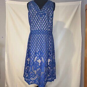 Adriana Papell  Blue and Tan Lace Dress Size 14